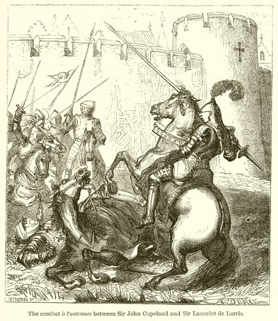El combate y la resistencia entre Sir John Copeland y Sir Lancelot de Lorris de English School