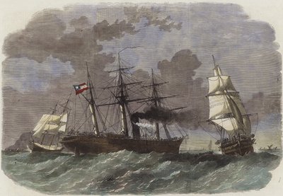 El bergantín-goleta confederado Sumter capturando dos mercantes federales frente a Gibraltar de English School