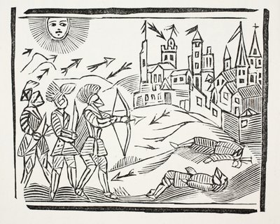 La conquista de Francia con la vida y las gloriosas acciones de Eduardo el Príncipe Negro, ilustración de Chap-books del siglo XVIII de John Ashton, pub. 1882 de English School