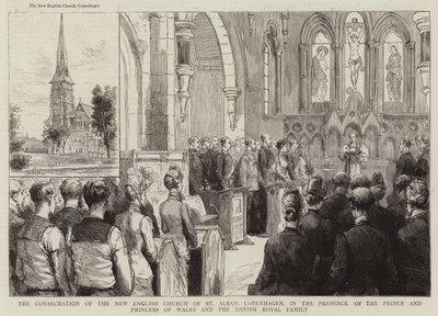 La consagración de la nueva iglesia inglesa de San Albano en Copenhague, en presencia del Príncipe y la Princesa de Gales y la Familia Real Danesa de English School