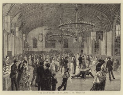 La Pista de Patinaje de Corn Exchange, Brighton (grabado) de English School