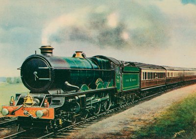 El "Cornish Riviera Express", remolcado por el "King George V", Great Western Railway (litografia en color) de English School