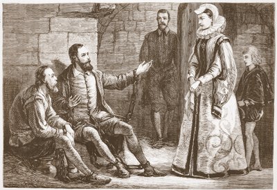 La condesa de Reux visitando a De Bray y La Grange en prisión, ilustración de La Historia del Protestantismo de James Aitken Wylie (1808-1890), pub. 1878 de English School
