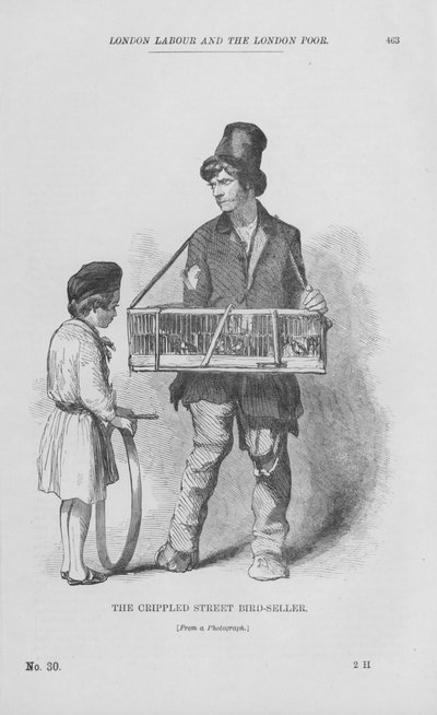 El Vendedor de Pájaros Lisiado (grabado) de English School