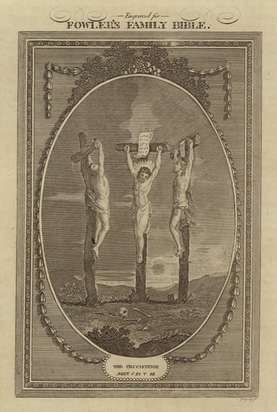 La Crucifixión, Juan, Capítulo 19, Versículo 18 (grabado) de English School
