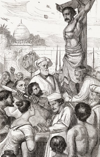 La crucifixión de un mártir Karen de Birmania, c.1865 de English School