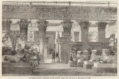 El Crystal Palace: Entrada a la Corte Egipcia desde la Nave por la Avenida de los Leones de English School