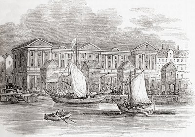 La Casa de la Aduana, Londres, Inglaterra, tal como era antes del Gran Incendio, de Old England: A Pictorial Museum, pub. 1847 de English School