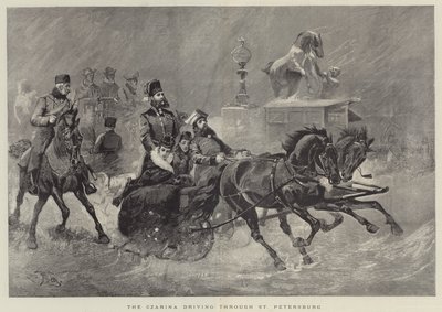 La zarina conduciendo por San Petersburgo (grabado) de English School
