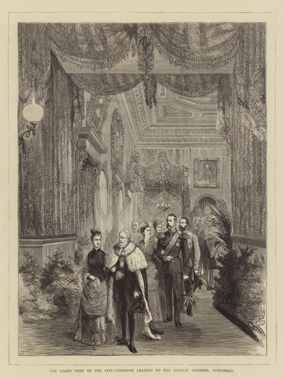 La visita del zar a la ciudad, corredor que conduce a la sala del consejo, Guildhall de English School