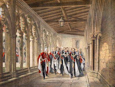 El Claustro del Decano, Windsor, 10 de marzo de 1863, de A Memorial of the Marriage of Edward VII and Alexandra of Denmark, pub. 1864 de English School