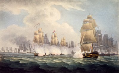 La derrota de los franceses bajo Linois por el escuadrón del comodoro Dance, 15 de febrero de 1804, de La Cronología Naval de Gran Bretaña, por J. Ralfe de English School