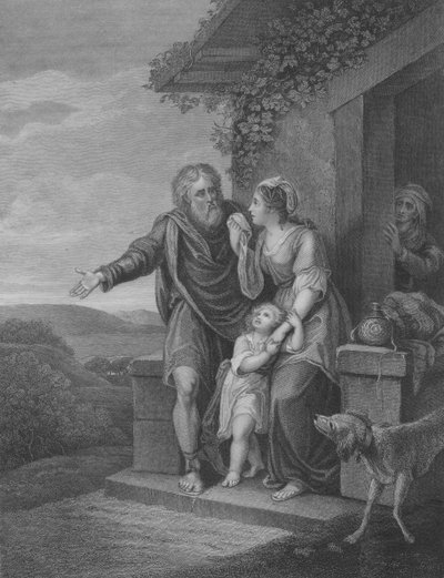 La partida de Agar, Génesis 21, versículo 9-15 (grabado) de English School