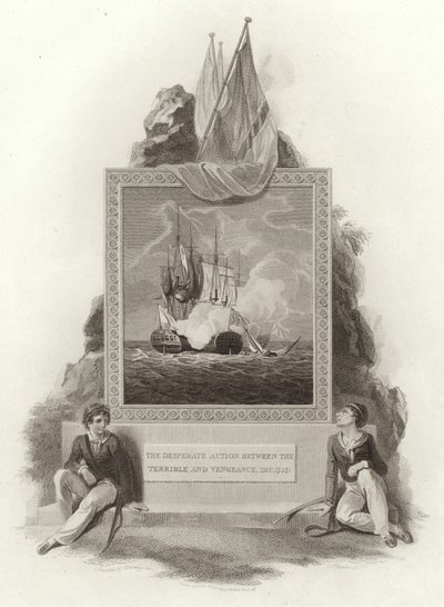 La acción desesperada entre el Terrible y el Vengeance, diciembre de 1757 de English School