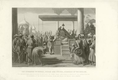 La Dewannee de Bengala, Bihar y Orissa adquirida por los ingleses, India, 1765 de English School