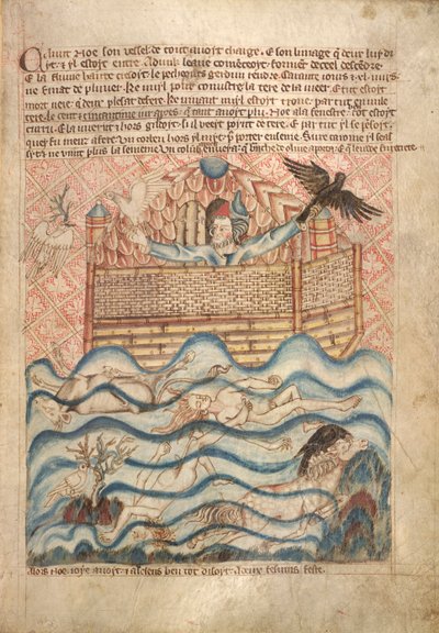 La paloma y el cuervo, del "Libro ilustrado de la Biblia de Holkham", c.1320-30 (acuarela sobre papel) de English School