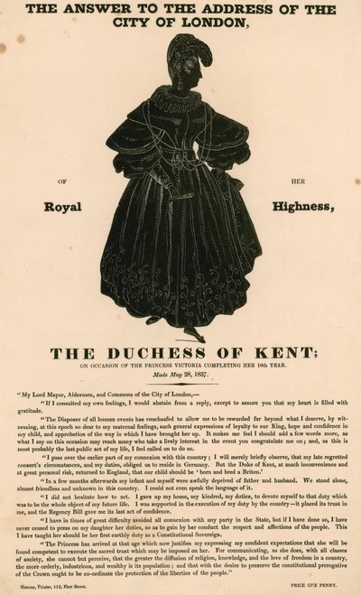 La Duquesa de Kent en la ocasión de que la princesa Victoria cumpliera 18 años de English School