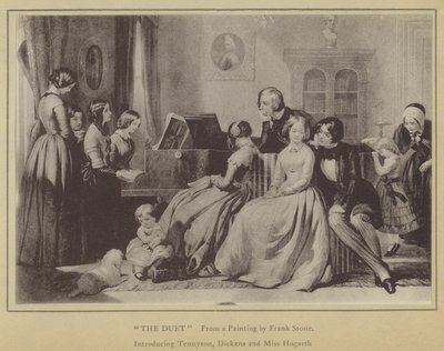 El Dueto, de una Pintura de Frank Stone, introduciendo a Tennyson, Dickens y la Srta. Hogarth de English School