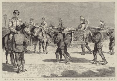 El duque y la duquesa de Connaught en Japón, partiendo hacia el lago Chiuzenjii de English School