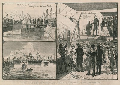 El Duque y la Duquesa de Connaught inaugurando los Muelles Reales Victoria y Albert de English School