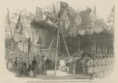 El Duque de Wellington colocando la primera piedra de los Barracones de Waterloo de English School