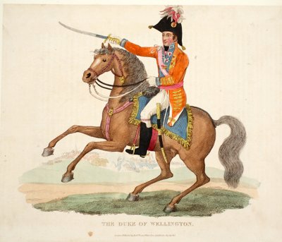 El Duque de Wellington, publicado por Richard Evans, grabado por Romney, ilustración de Un relato histórico de la batalla de Waterloo por William Mudford, 1816 de English School