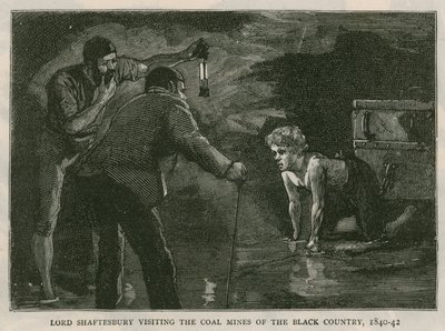 El Conde de Shaftesbury; visitando las minas de carbón del Black Country, 1840-41; de The Graphic, 10 de octubre de 1885 de English School