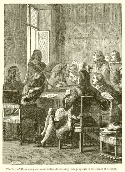 El Conde de Shrewsbury y otros nobles enviando sus propuestas al Príncipe de Orange de English School