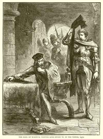 El conde de Warwick visitando al rey Enrique VI en la Torre, 1470 de English School