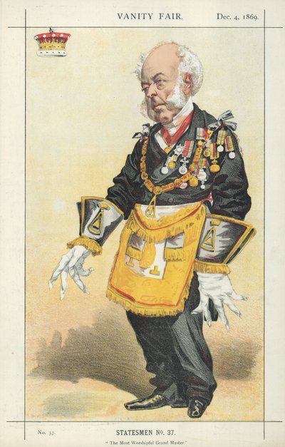 El Conde de Zetland, El Gran Maestro Más Venerable, 4 de diciembre de 1869, caricatura de Vanity Fair de English School