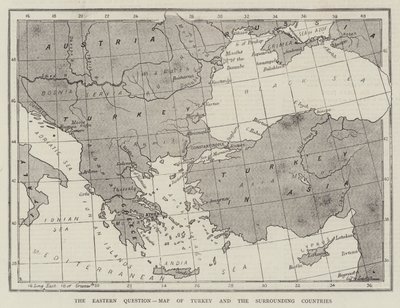 La cuestión oriental, mapa de Turquía y los países circundantes de English School