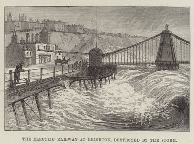 El Ferrocarril Eléctrico en Brighton, destruido por la Tormenta de English School