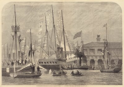 El embarque del Príncipe y la Princesa Federico-Guillermo de Prusia en el muelle Terrace (grabado) de English School