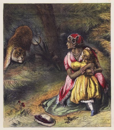 The English Girl and her Ayah (litografía en color) de English School