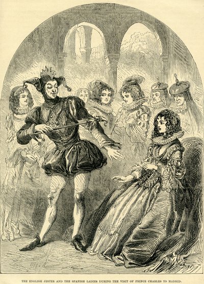 El bufón inglés y las damas españolas durante la visita del Príncipe Carlos a Madrid de English School