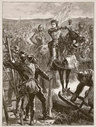 Los ingleses ante Harfleur, ilustración de Cassells Illustrated History of England de English School