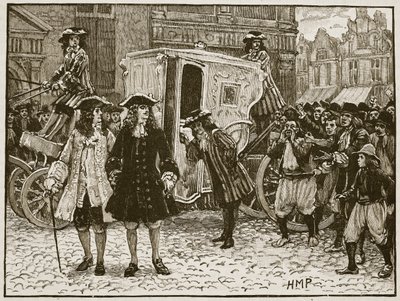 El plenipotenciario inglés insultado en las calles de Utrecht, 1712, ilustración de Cassells Illustrated History of England de English School
