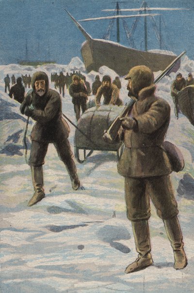 El Erebus y Terror en el hielo (litografia en color) de English School