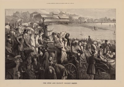 El partido de críquet de Eton y Harrow (grabado) de English School
