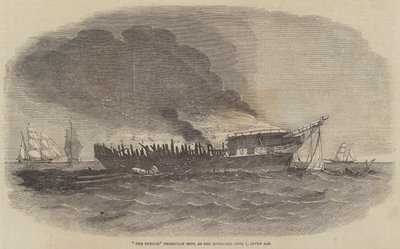 El barco de transporte "Europa", como apareció el 1 de junio, a las siete de la mañana (grabado) de English School