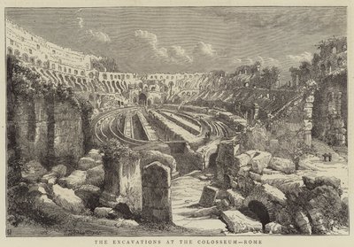 Las excavaciones en el Coliseo, Roma (grabado) de English School