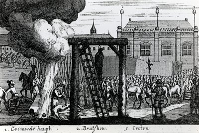 La ejecución de Oliver Cromwell, John Bradshaw y Henry Ireton, c.1661 de English School