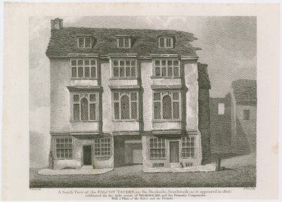 La Taberna del Halcón en Bankside, Southwark. Como apareció en 1805 de English School