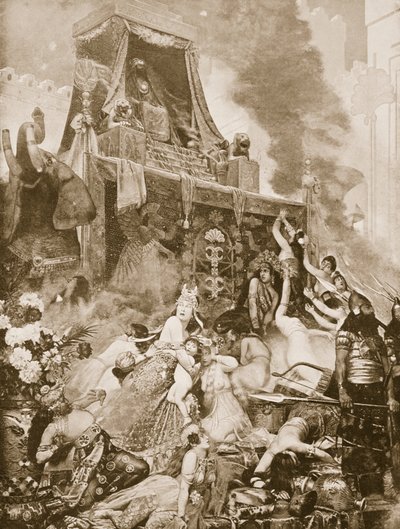 La caída de Nínive, ilustración de la Historia de las Naciones de Hutchinson, c.1910-15 de English School