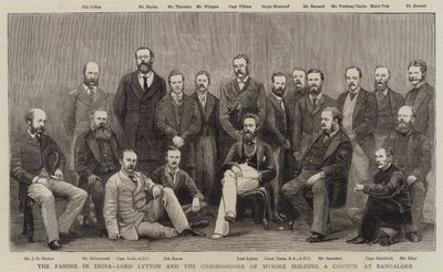 La Hambruna en India, Lord Lytton y el Comisionado de Mysore sosteniendo un Consejo en Bangalore de English School