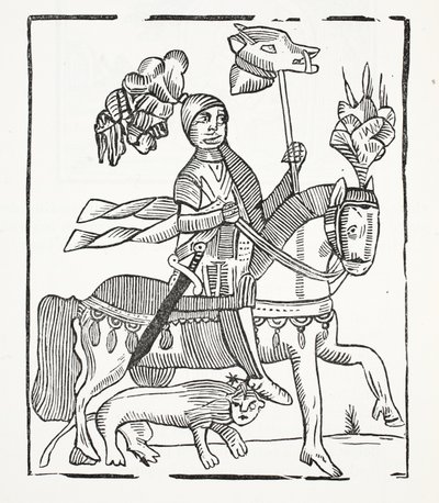 La famosa historia de Guy, Conde de Warwick, ilustración de Chap-books del Siglo XVIII de John Ashton, pub. 1882 de English School