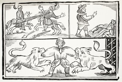 La famosa historia del valiente aprendiz de Londres, ilustración de Chap-books del Siglo XVIII de John Ashton, pub. 1882 de English School