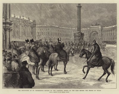 Las festividades en San Petersburgo, revisión de las tropas de la guarnición por el zar ante el príncipe de Gales de English School