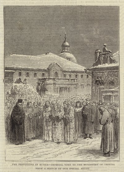 Las Festividades en Rusia, Visita Imperial al Monasterio de Troitsa (grabado) de English School