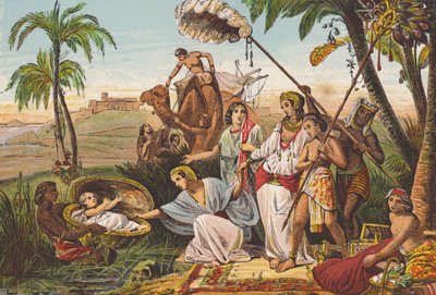 El hallazgo de Moisés (litografía en color) de English School